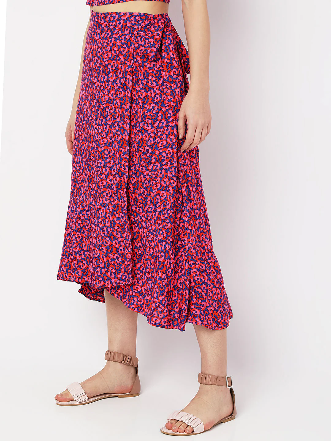 Pink Floral Wrap Tie-Up Co-Ord Set Skirt - Image 3