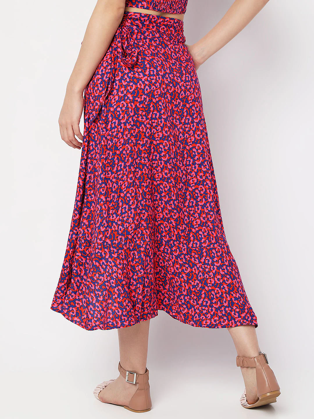 Pink Floral Wrap Tie-Up Co-Ord Set Skirt - Image 4