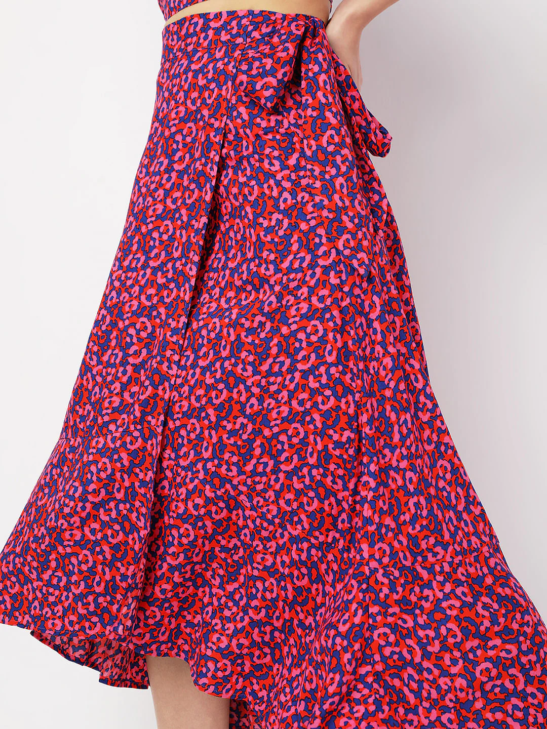 Pink Floral Wrap Tie-Up Co-Ord Set Skirt - Image 5