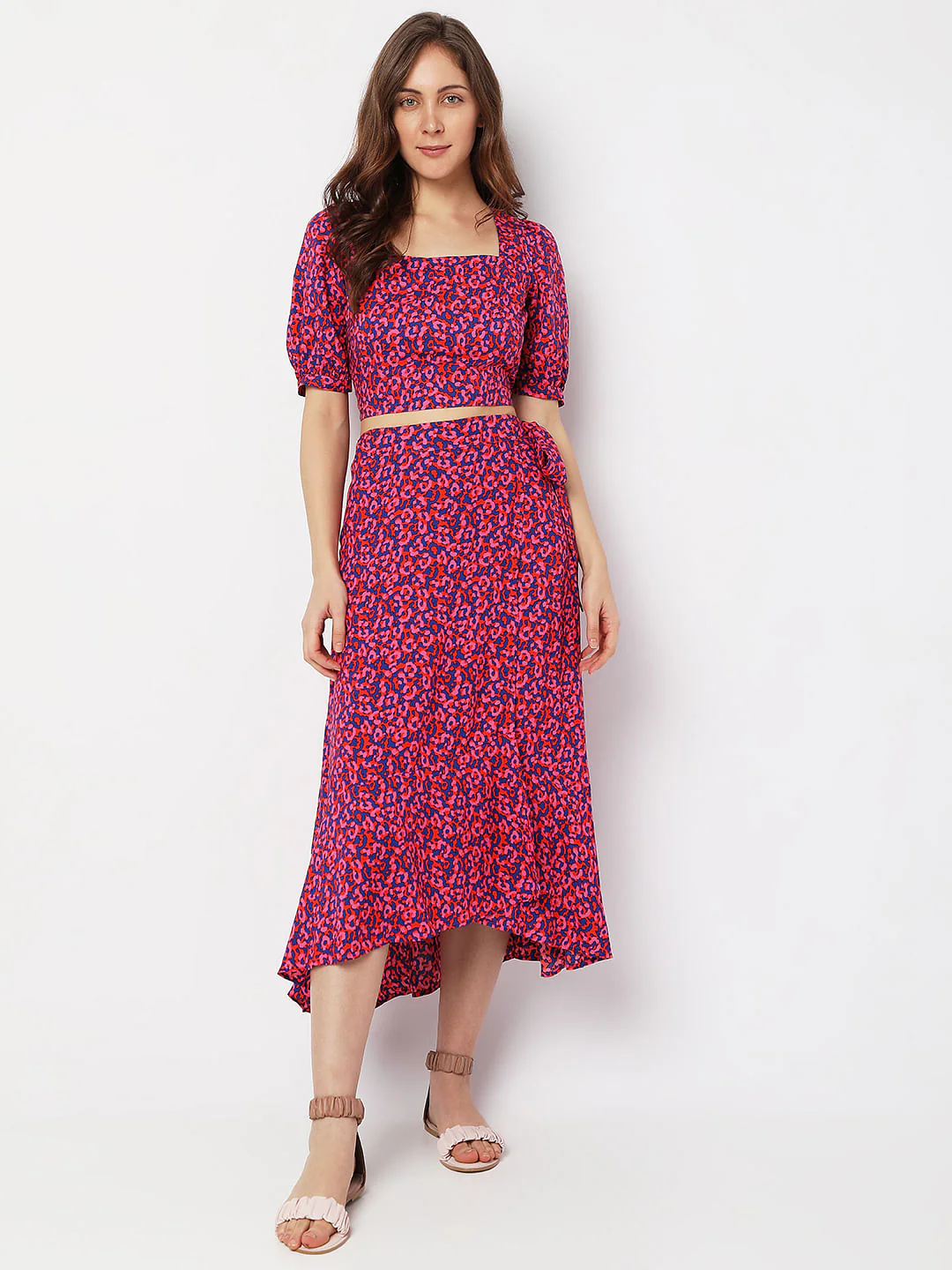 Pink Floral Wrap Tie-Up Co-Ord Set Skirt - Image 6