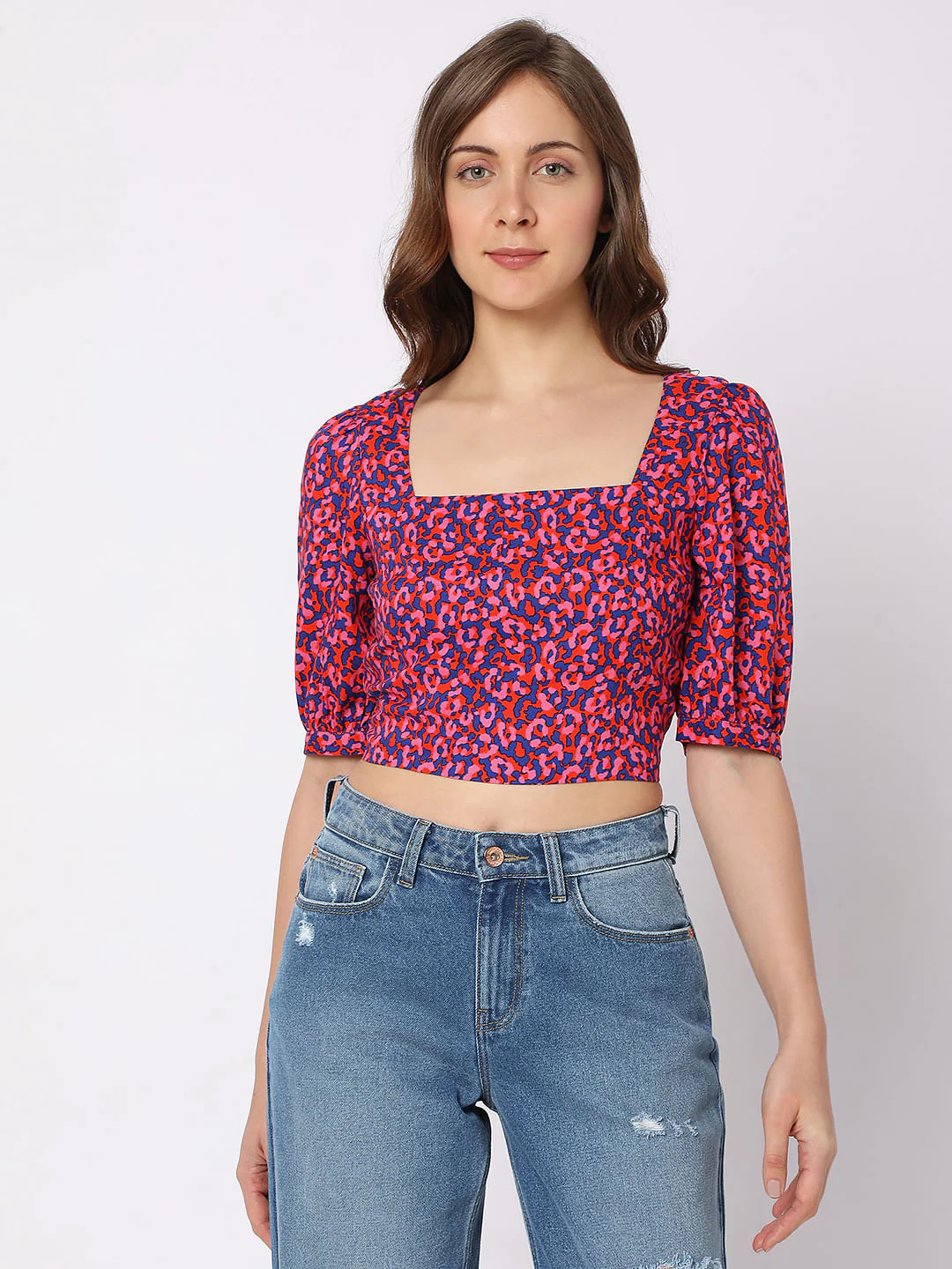 Pink Printed Co-Ord Set Crop Top - Image 2