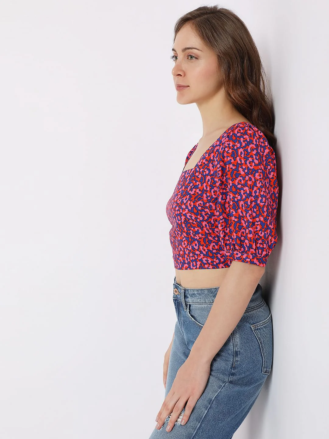 Pink Printed Co-Ord Set Crop Top - Image 3