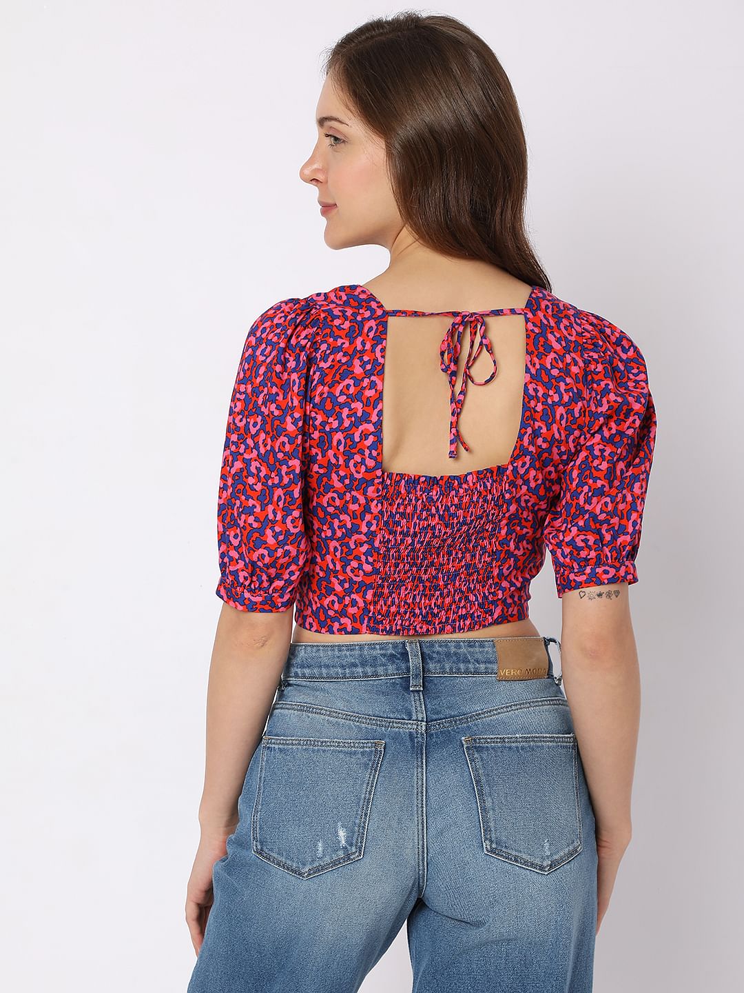 Pink Printed Co-Ord Set Crop Top - Image 4