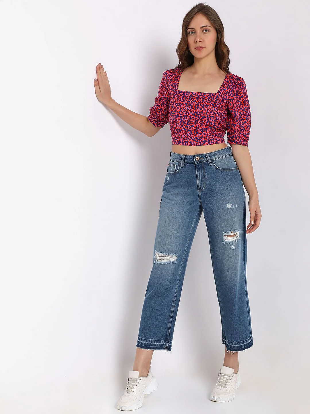 Pink Printed Co-Ord Set Crop Top - Image 5