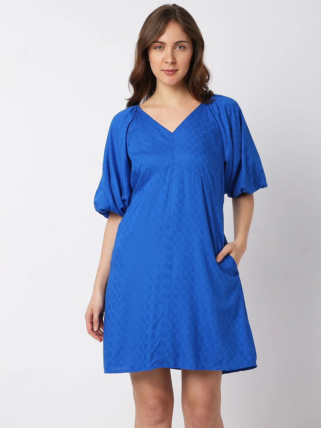 Blue Printed Mini Dress - Image 2