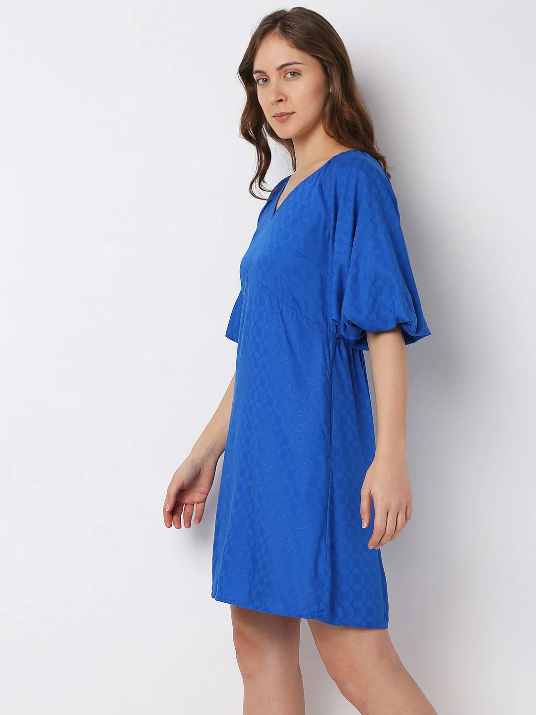 Blue Printed Mini Dress - Image 3