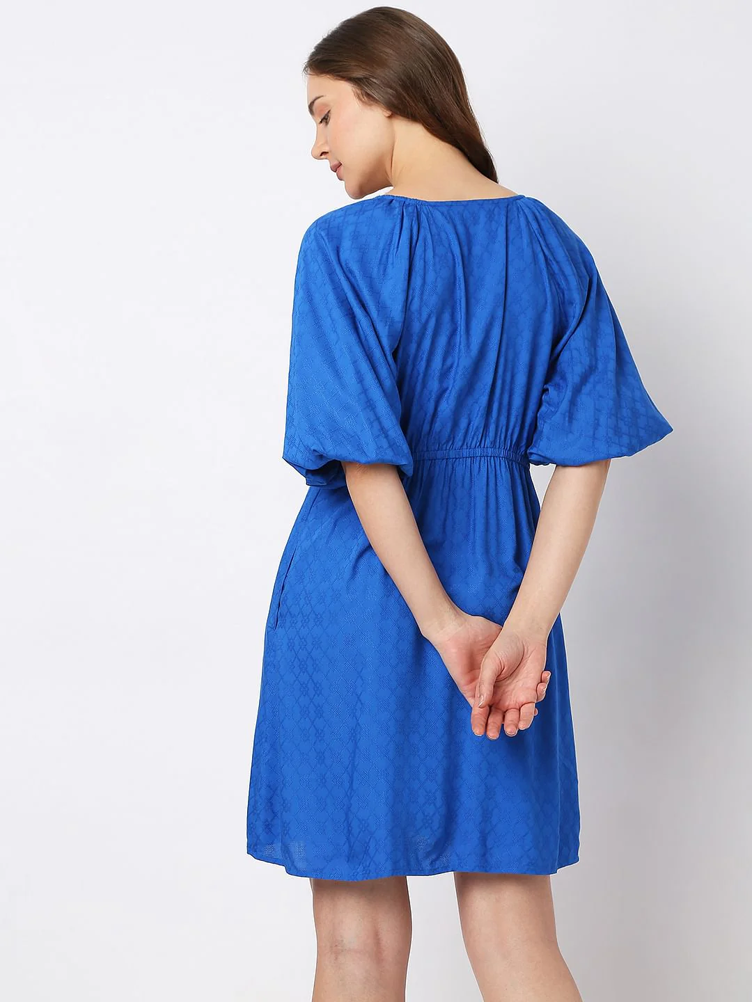 Blue Printed Mini Dress - Image 4