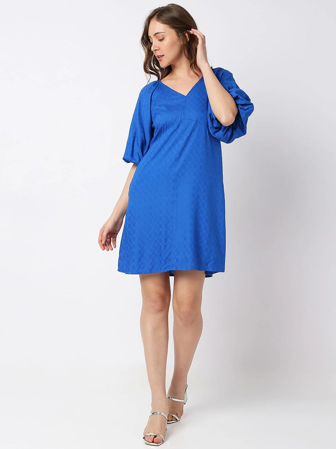 Blue Printed Mini Dress - Image 5