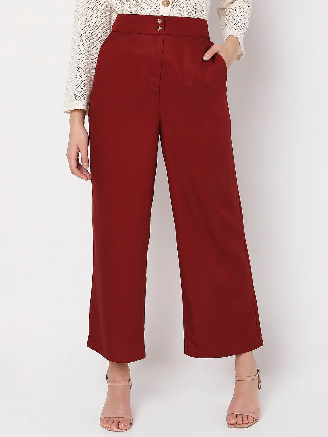 Maroon High Rise Wide Leg Pants - Image 2
