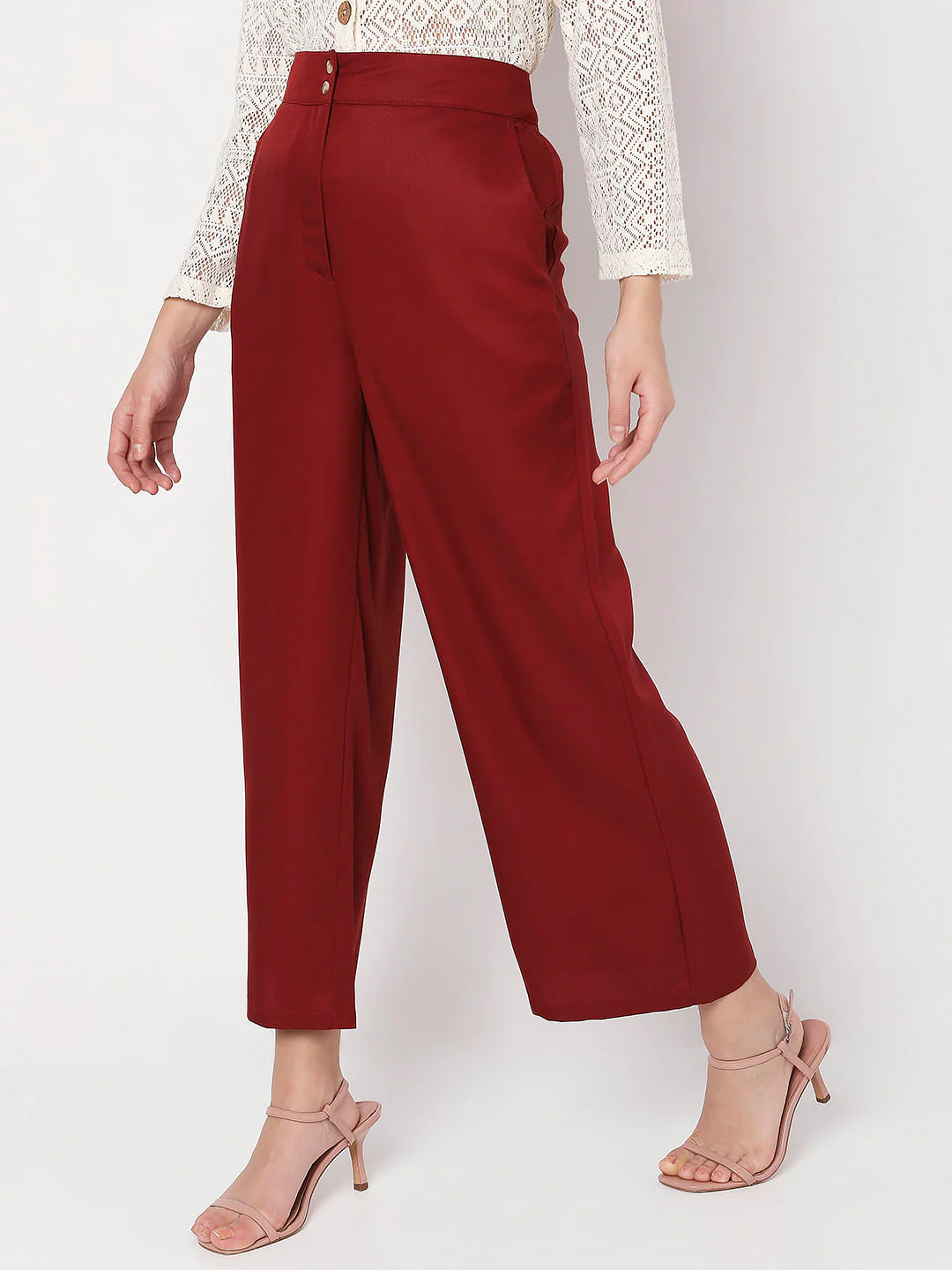 Maroon High Rise Wide Leg Pants - Image 3