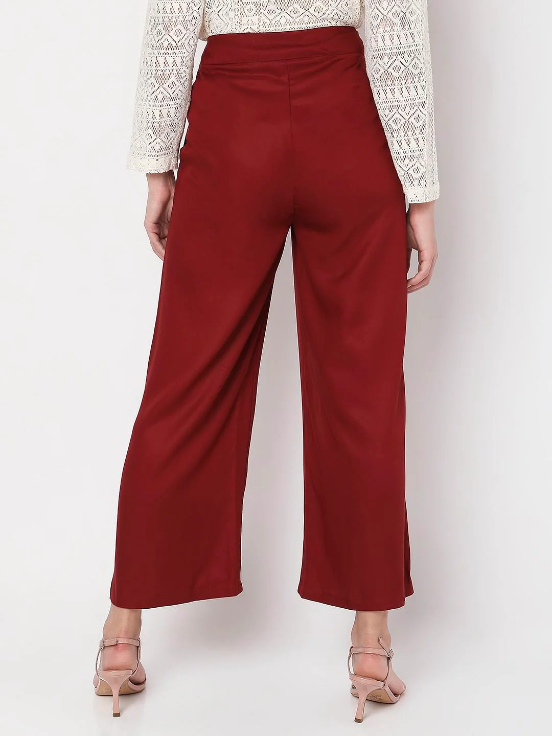 Maroon High Rise Wide Leg Pants - Image 4