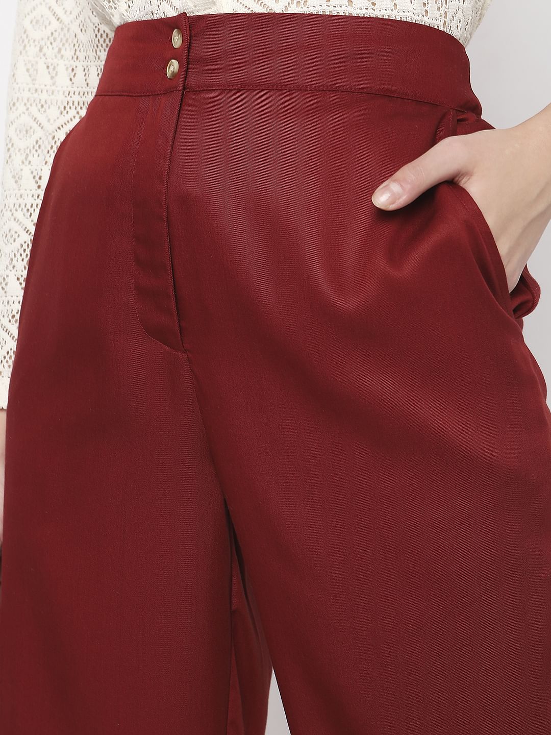 Maroon High Rise Wide Leg Pants - Image 5