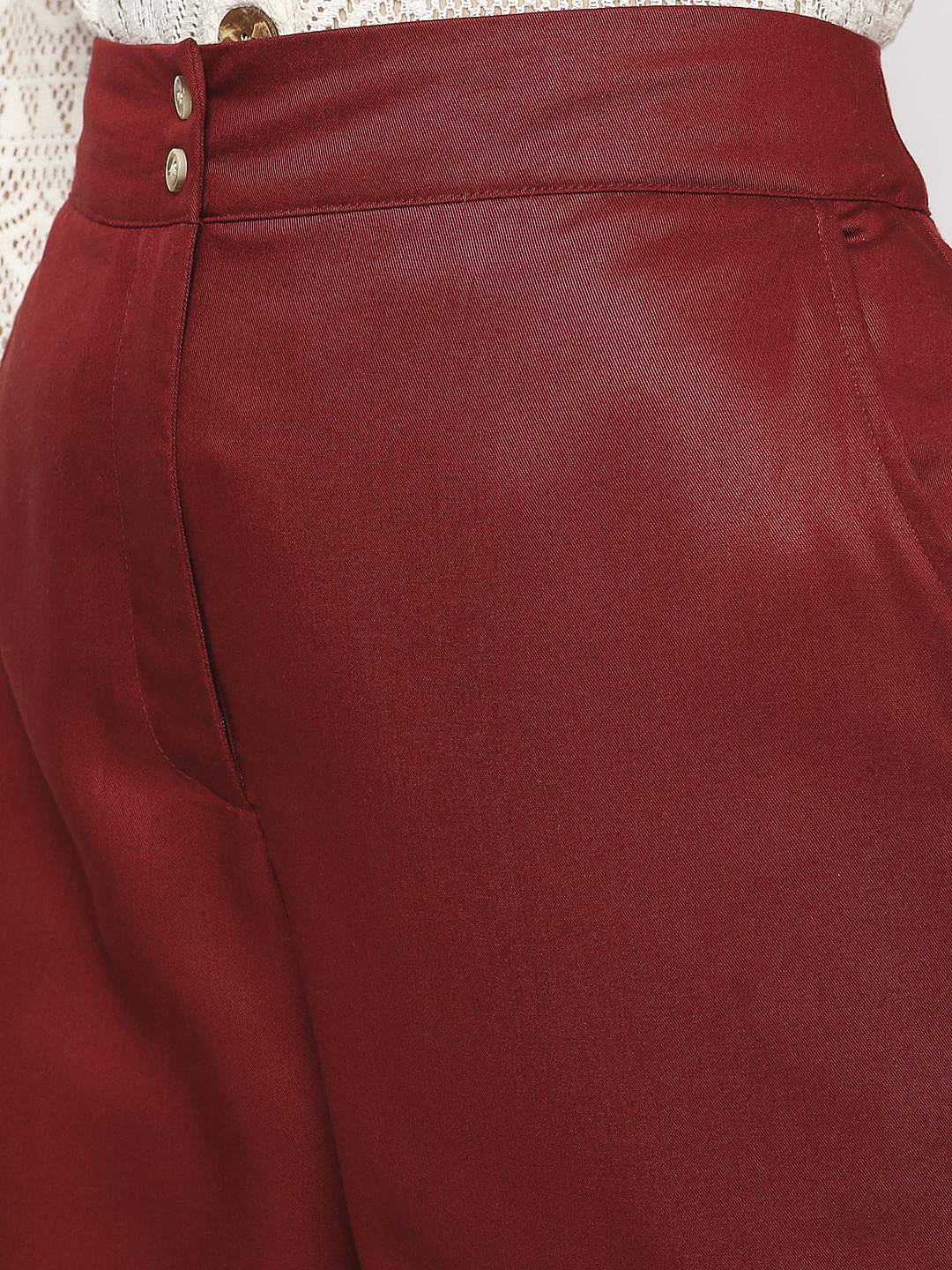 Maroon High Rise Wide Leg Pants - Image 8