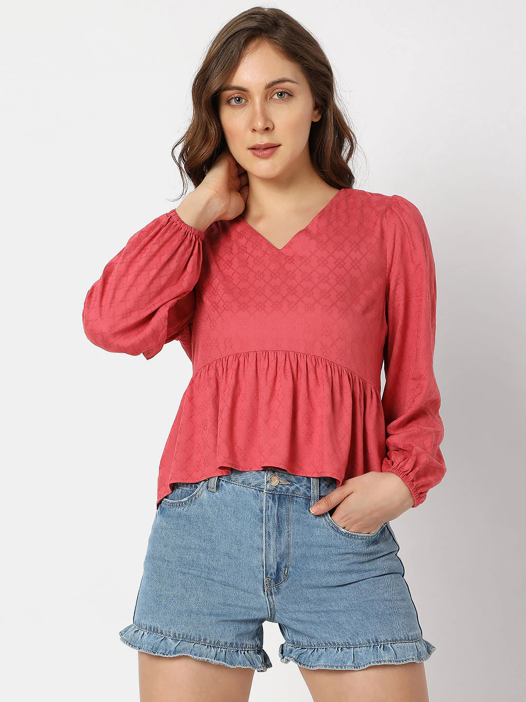 Peach Jacquard Printed Top - Image 2