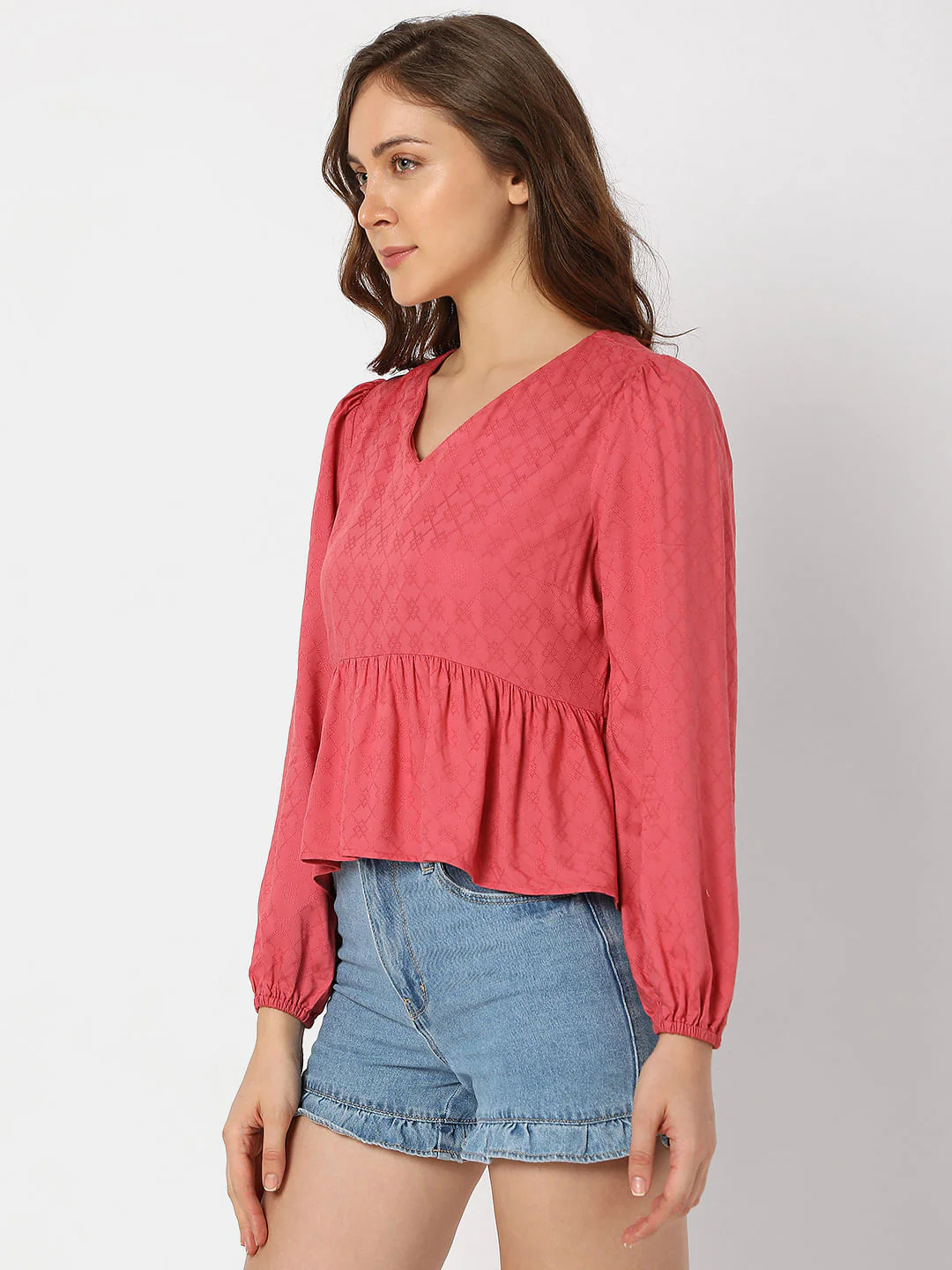 Peach Jacquard Printed Top - Image 3