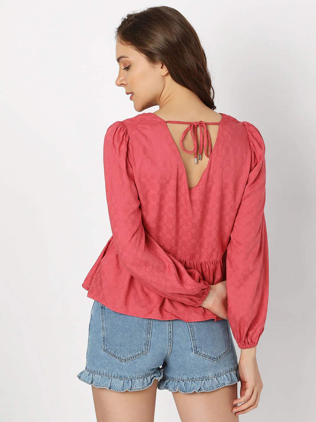 Peach Jacquard Printed Top - Image 4