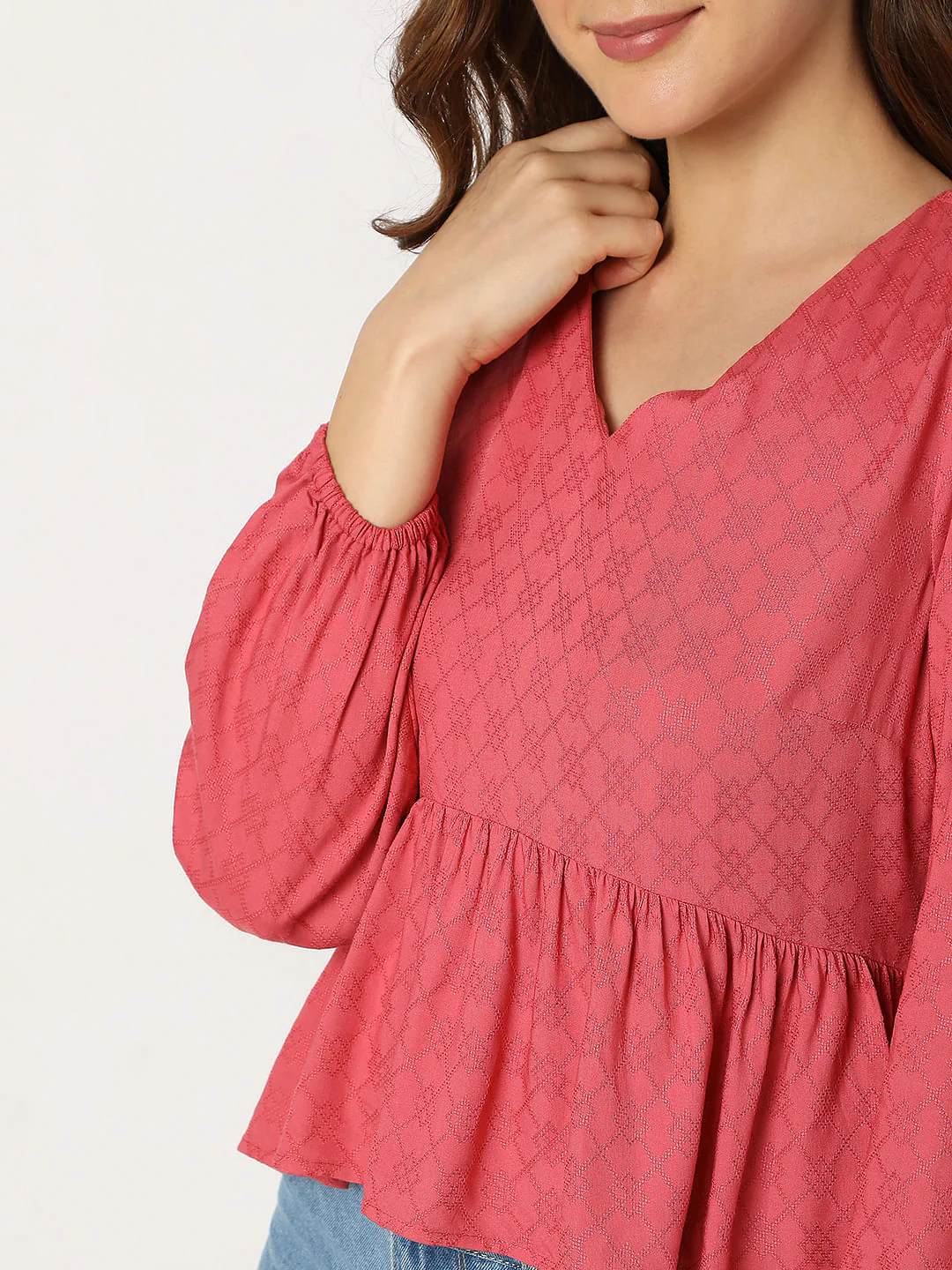 Peach Jacquard Printed Top - Image 6