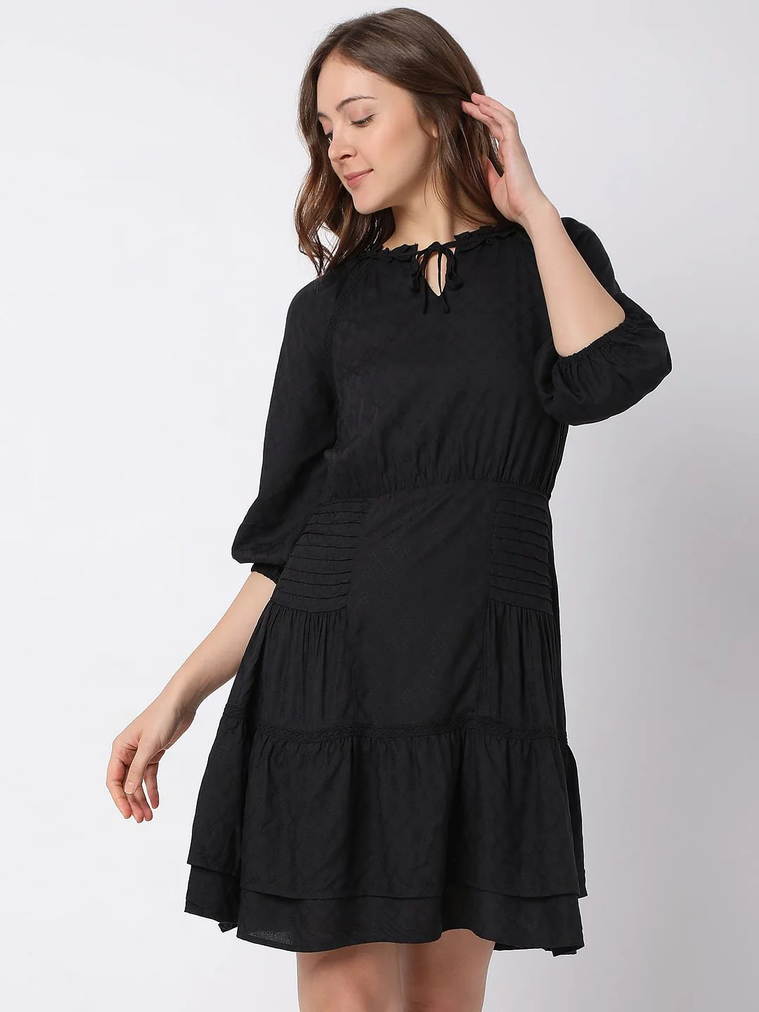 Black Jacquard Tiered Dress - Image 2