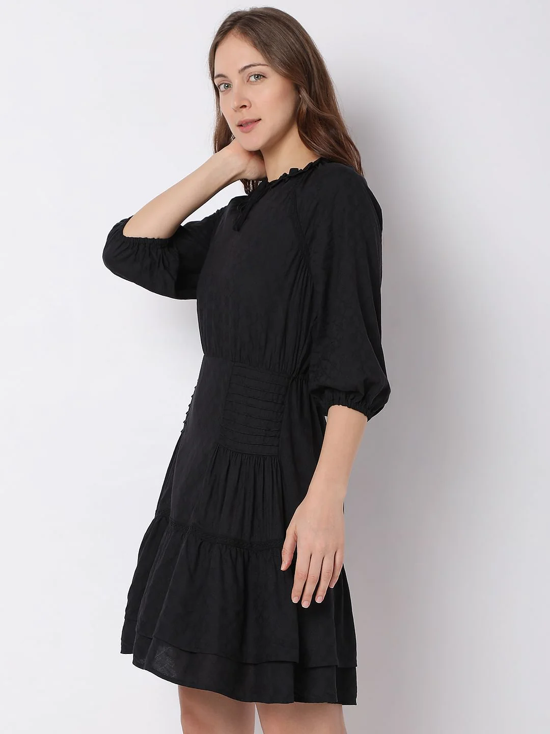 Black Jacquard Tiered Dress - Image 3