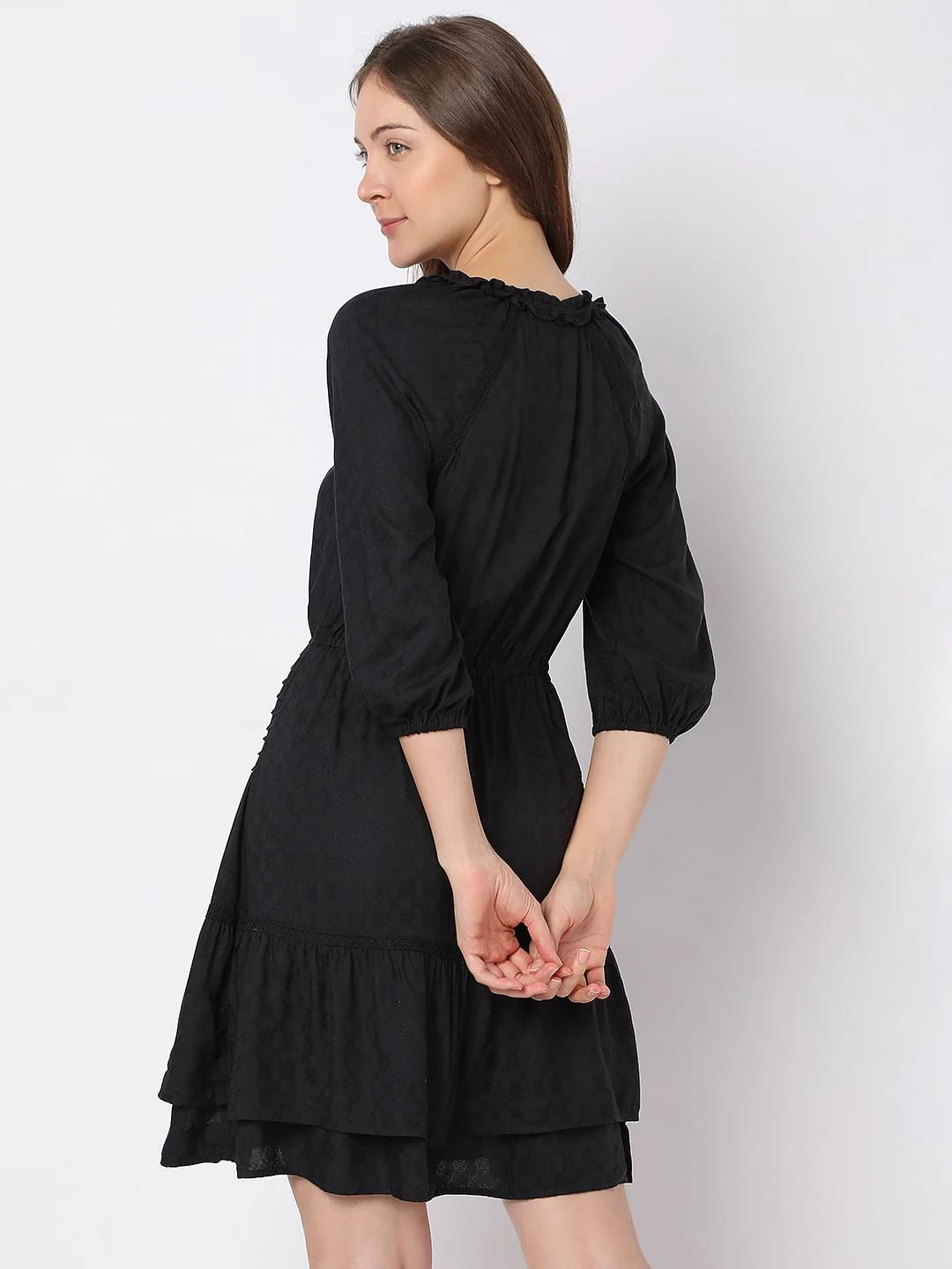 Black Jacquard Tiered Dress - Image 4