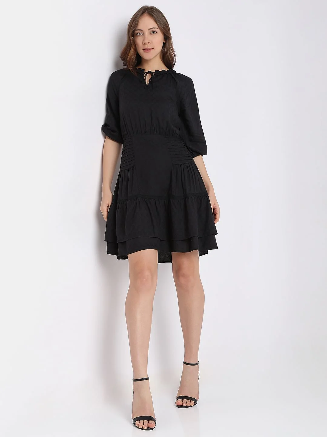 Black Jacquard Tiered Dress - Image 5