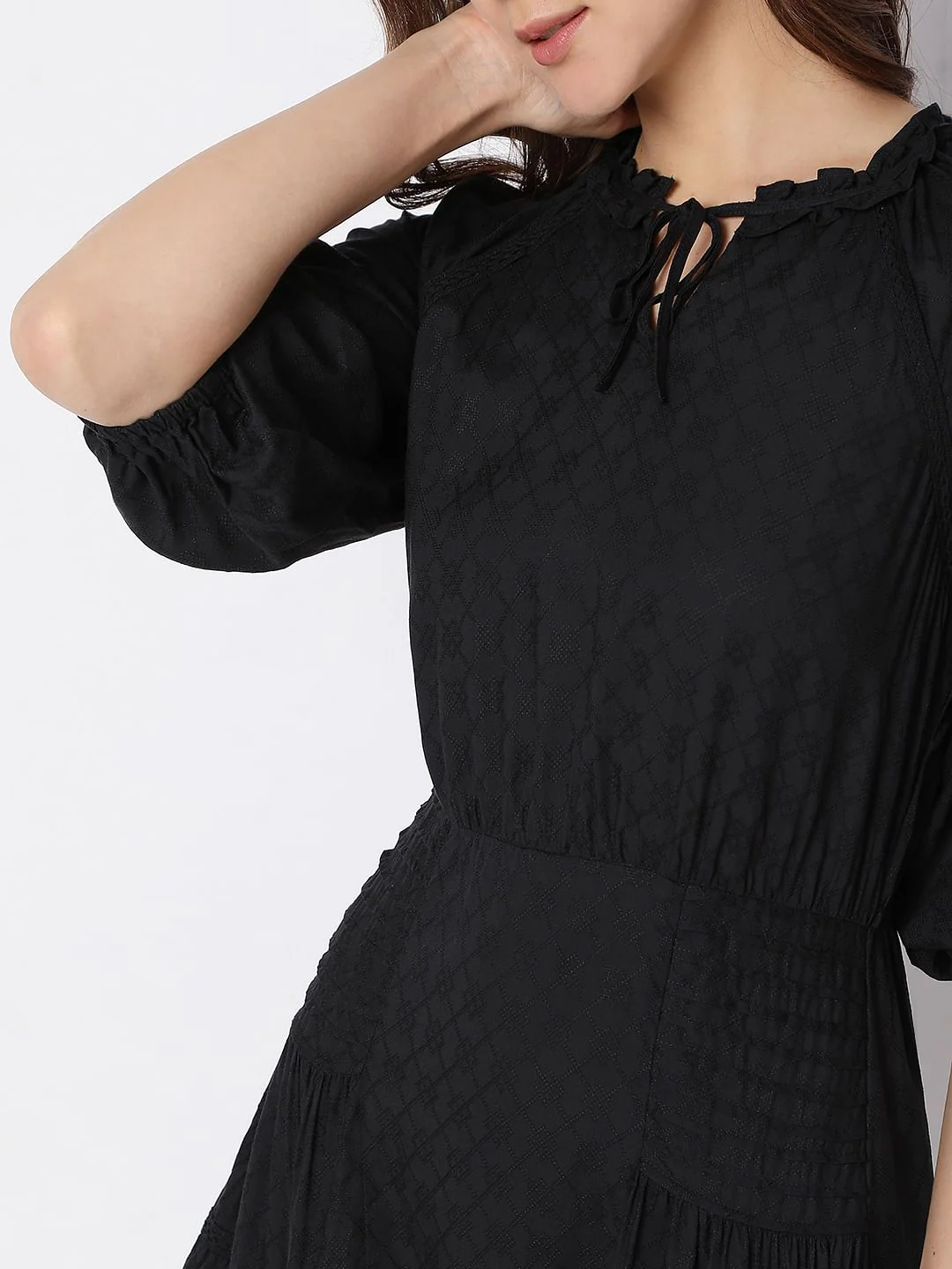 Black Jacquard Tiered Dress - Image 6