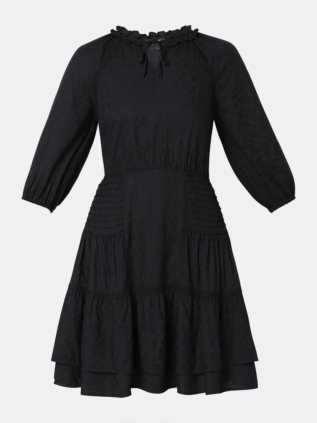 Black Jacquard Tiered Dress - Image 7