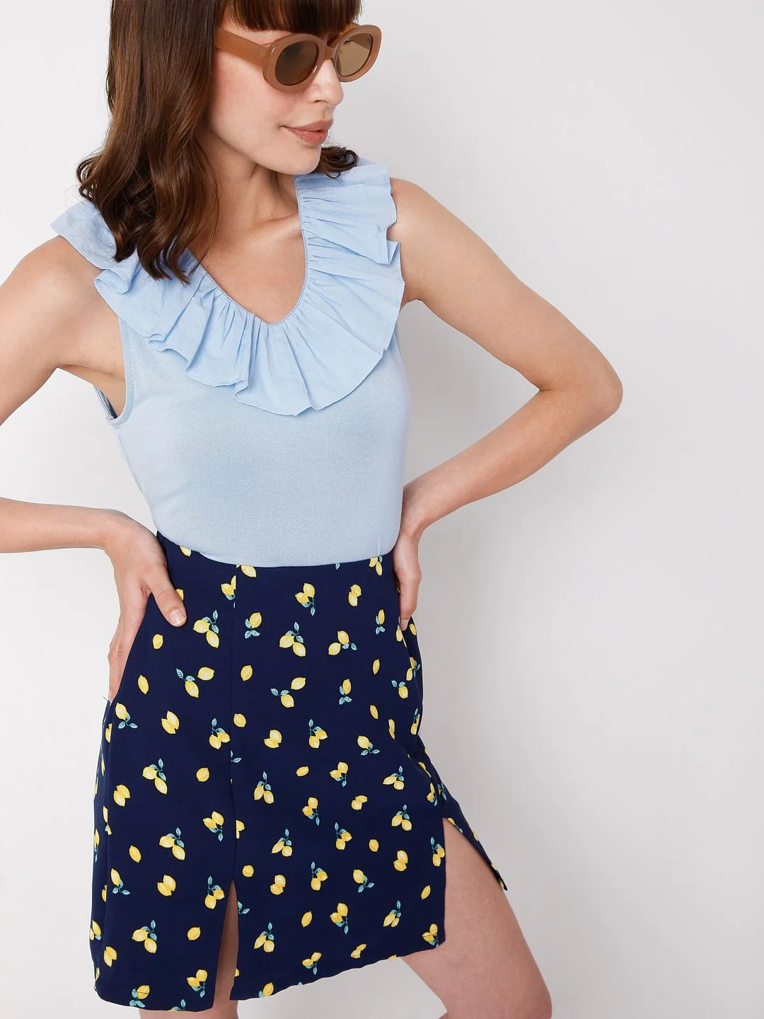 Blue Nit Frill Top