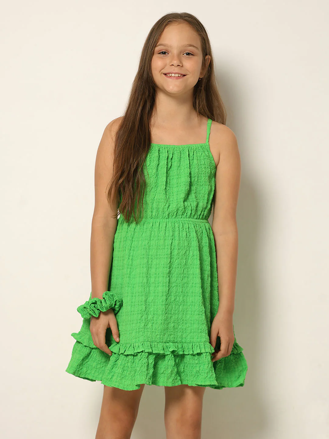 Green Crinkle Weave Fit & Flare Dress - Image 2
