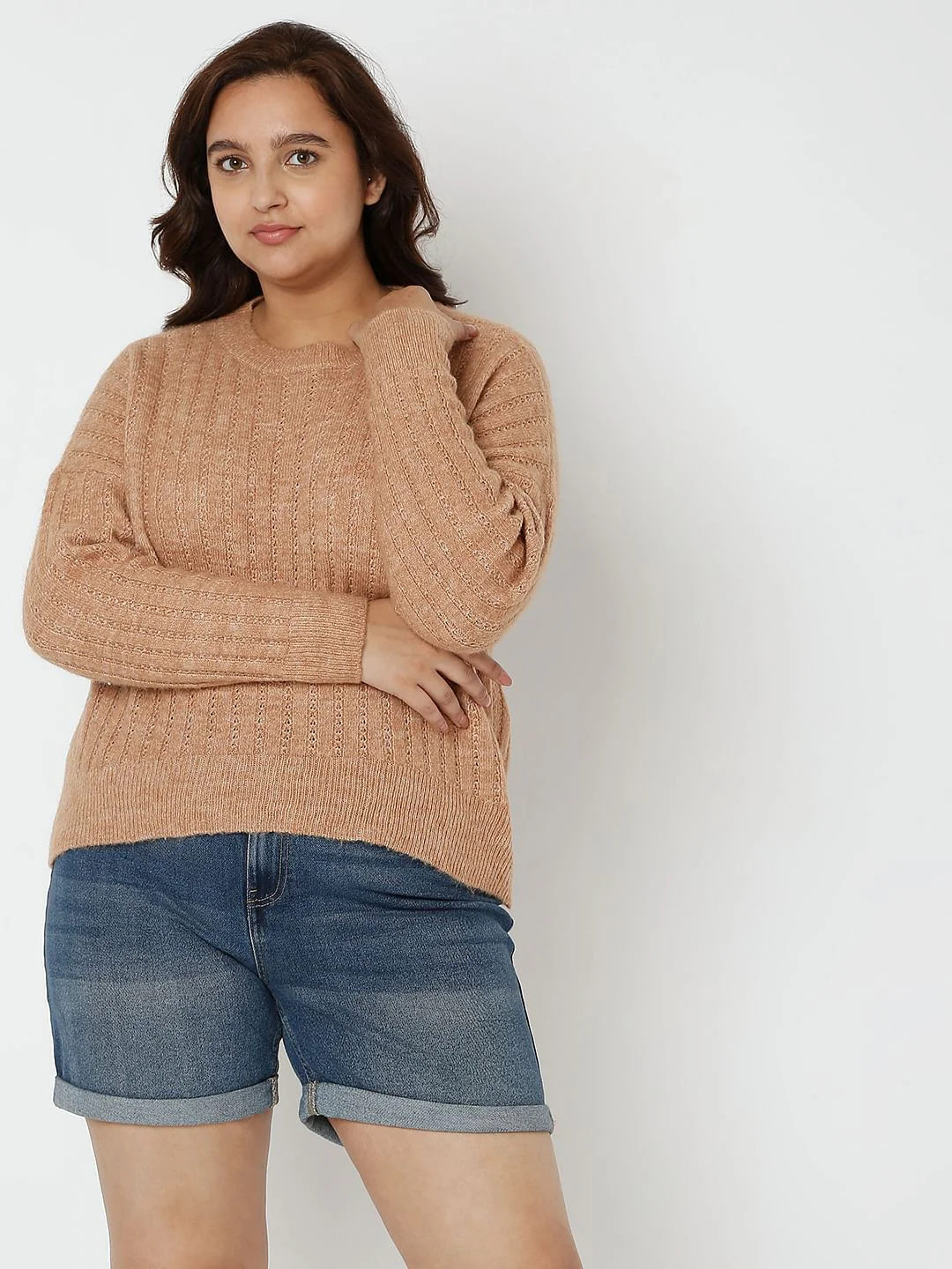 Curve Brown Drop Shoulder Pullover - Image 2