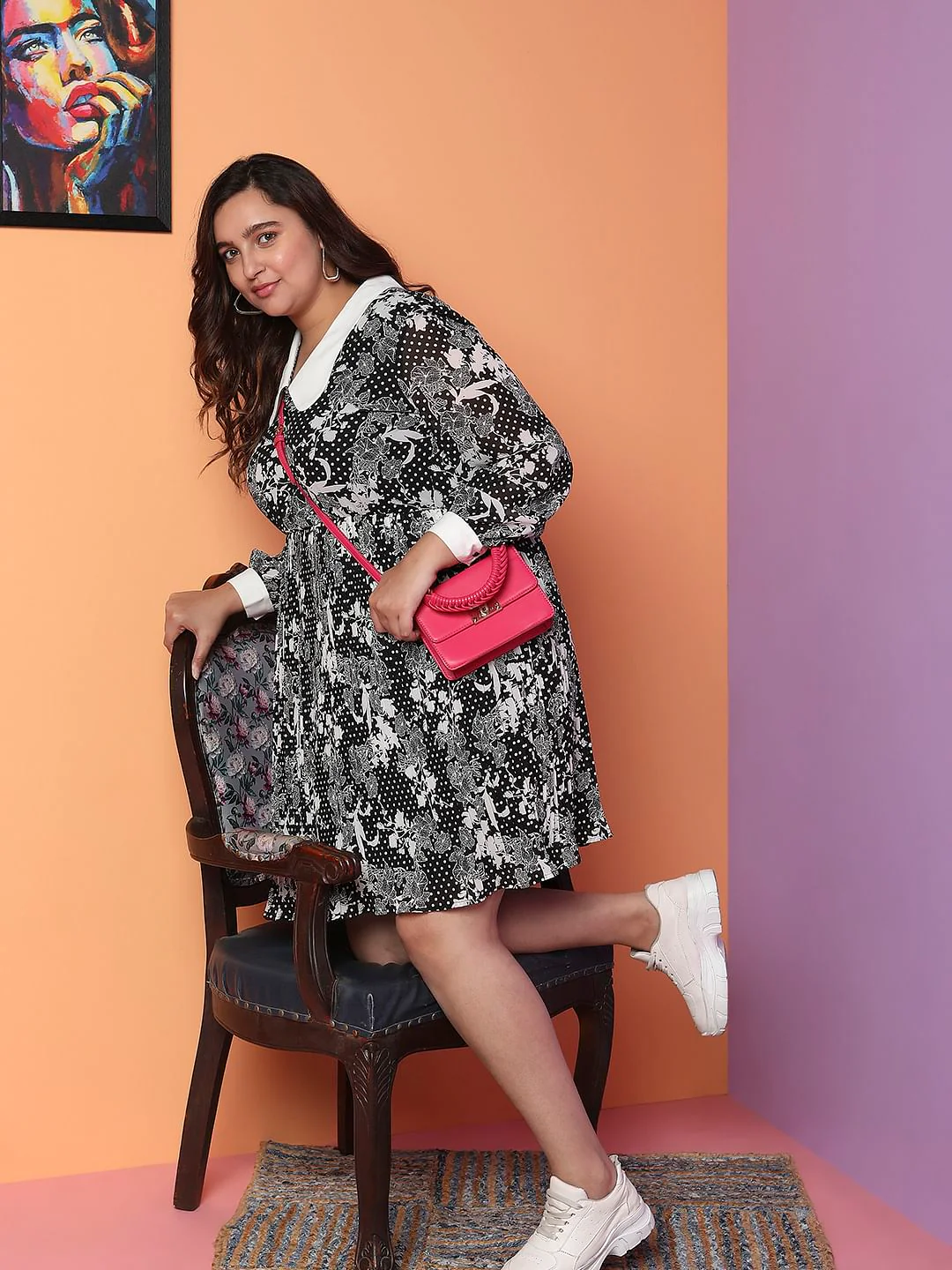 Curve Black Floral Fit & Flare Dress