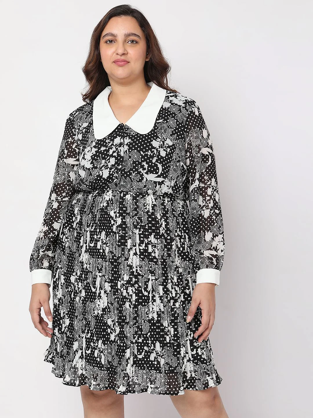 Curve Black Floral Fit & Flare Dress - Image 2