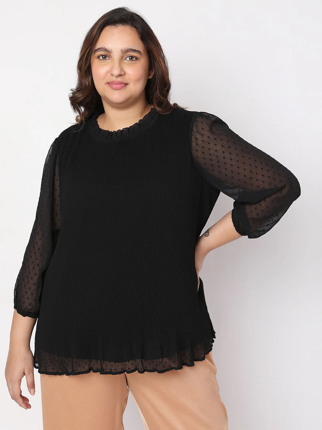 Curve Black Ruffle Detail Top - Image 2