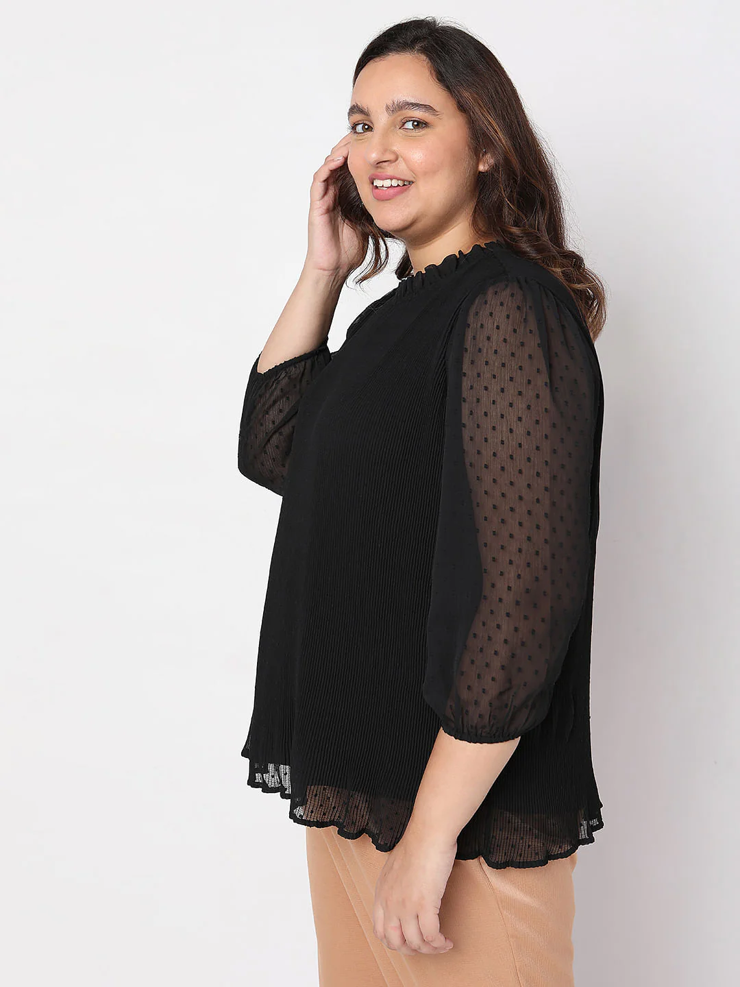 Curve Black Ruffle Detail Top - Image 3