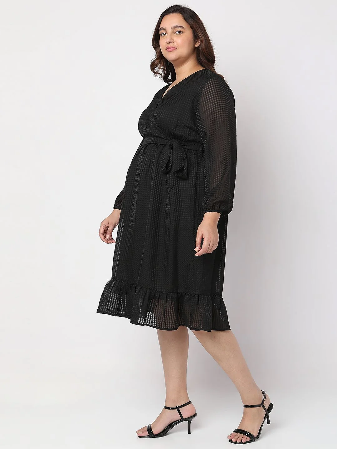 Curve Black Printed Midi Dress - Image 3