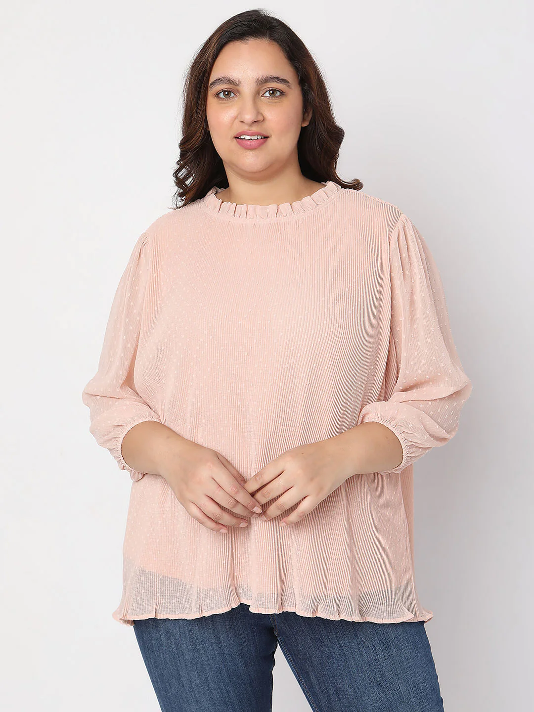 Curve Pink Ruffle Detail Top - Image 2