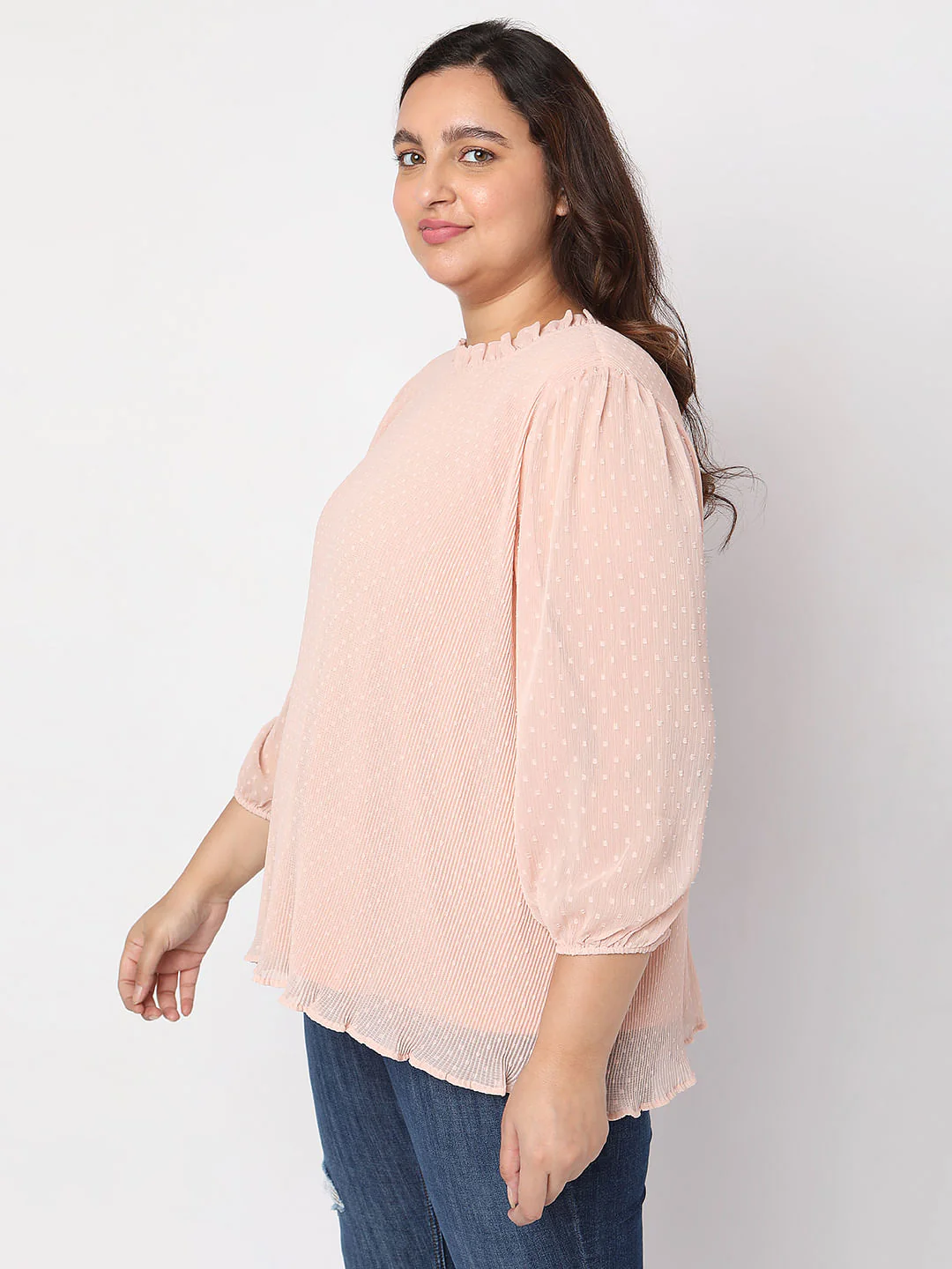 Curve Pink Ruffle Detail Top - Image 3