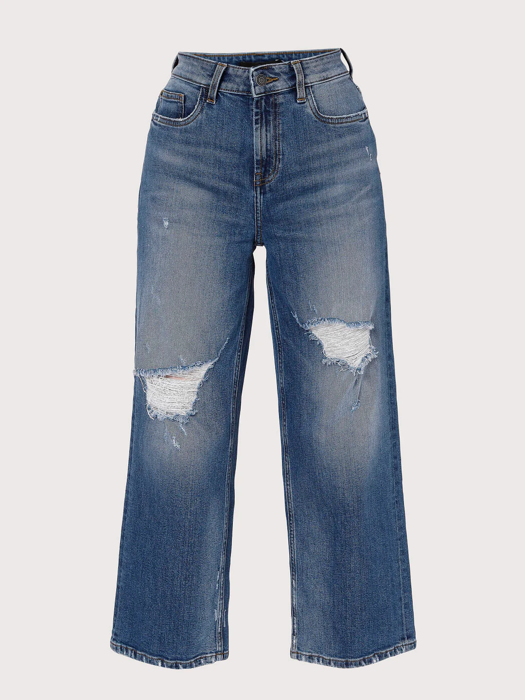 Blue High Rise Wide Leg Torn Jeans - Image 7