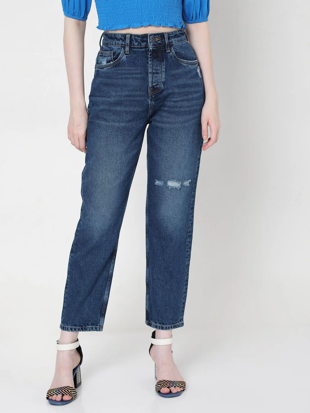 Blue High Rise Mom Jeans - Image 2