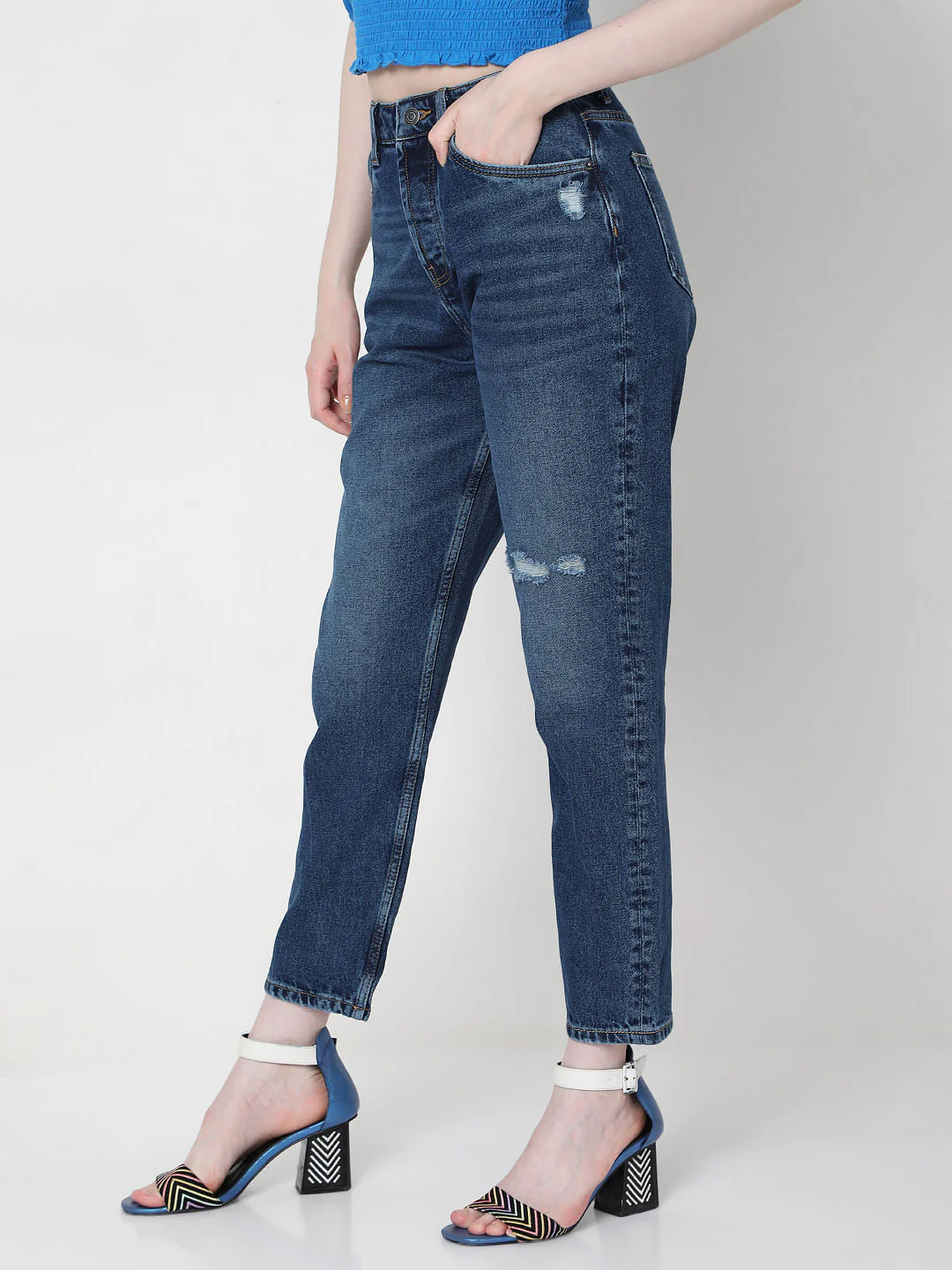Blue High Rise Mom Jeans - Image 3