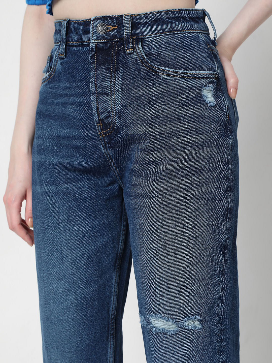 Blue High Rise Mom Jeans - Image 5