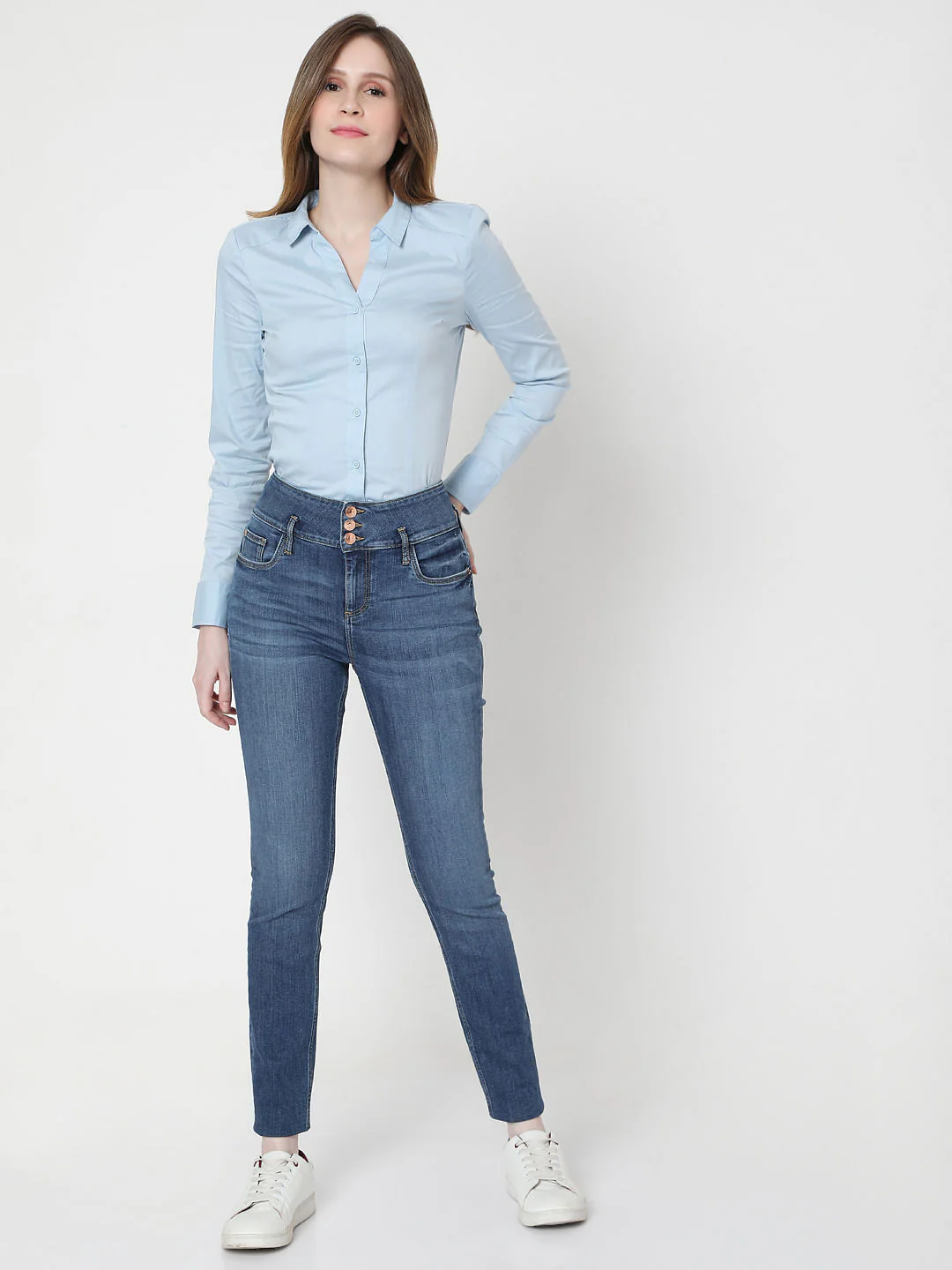 Blue High Rise Skinny Jeans - Image 6