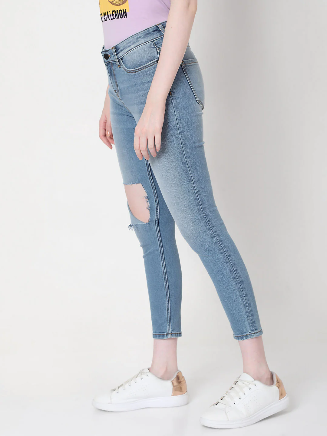 Blue Mid Rise Ripped Skinny Jeans - Image 3