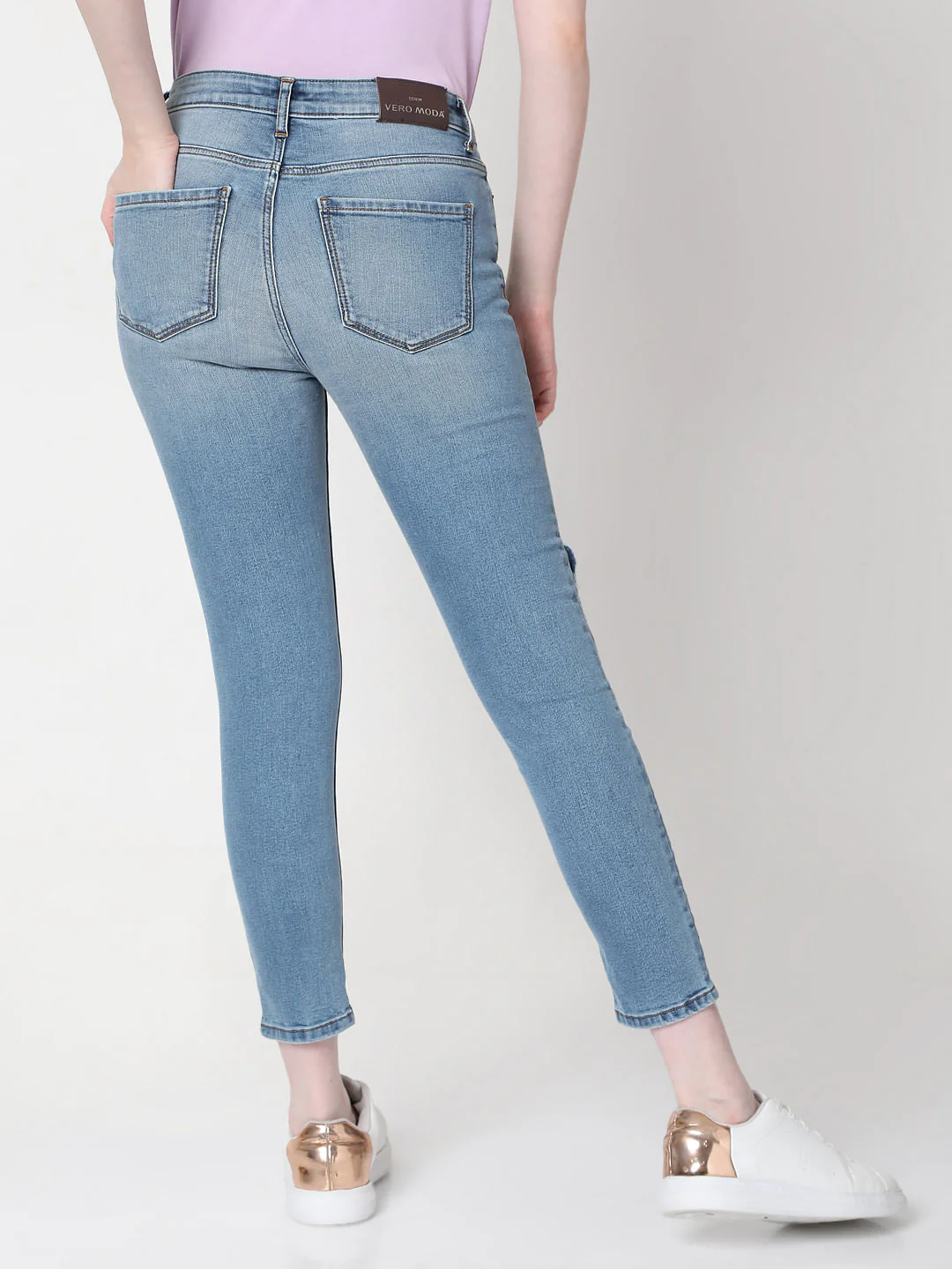 Blue Mid Rise Ripped Skinny Jeans - Image 4