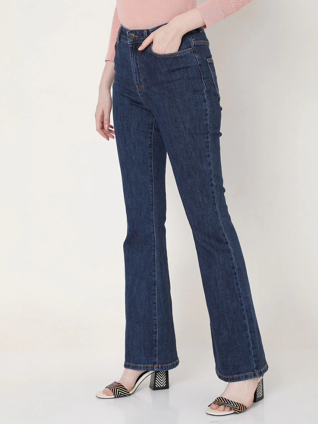 Blue High Rise Flared Jeans - Image 3