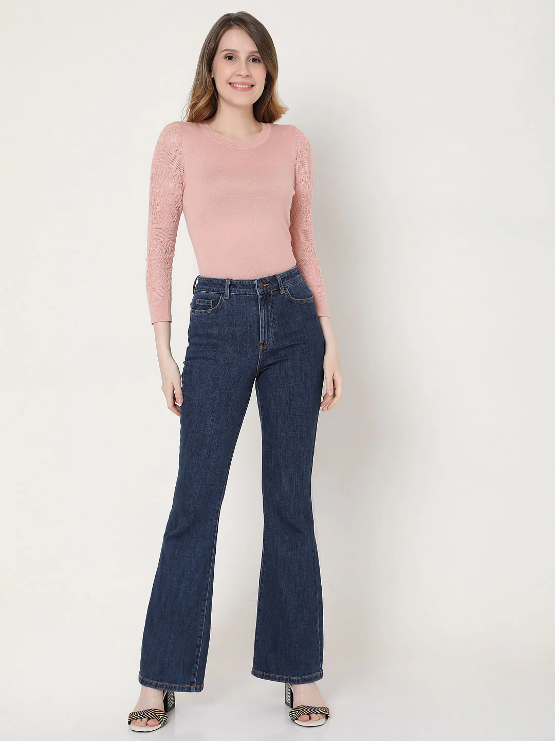 Blue High Rise Flared Jeans - Image 6
