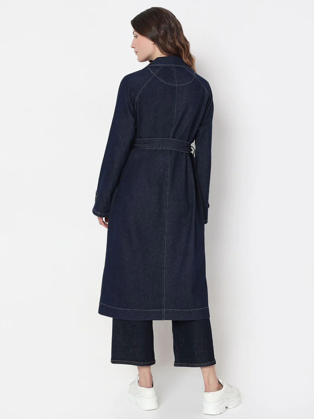 Dark Blue Long Denim Trench Coat - Image 4