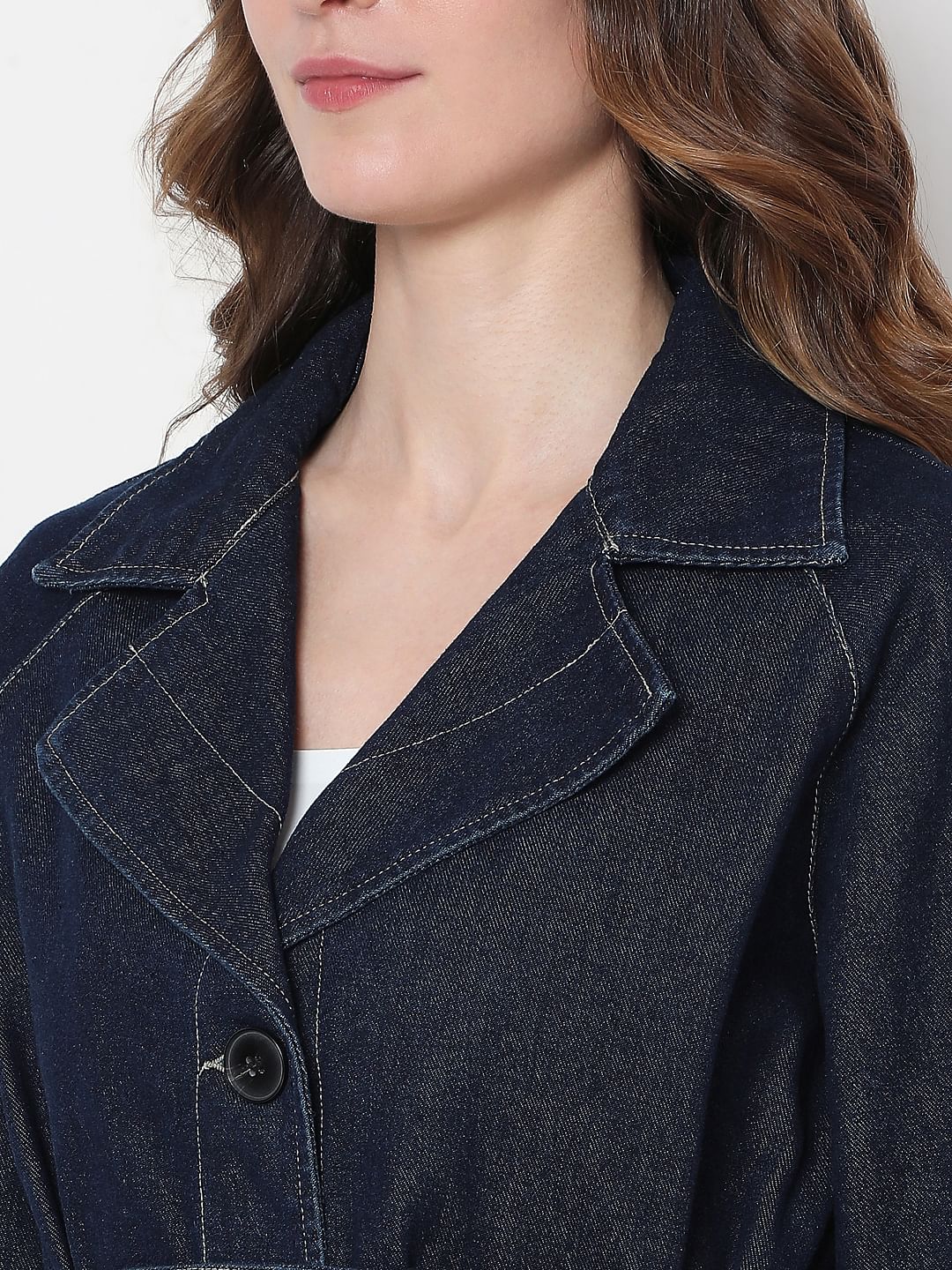 Dark Blue Long Denim Trench Coat - Image 6