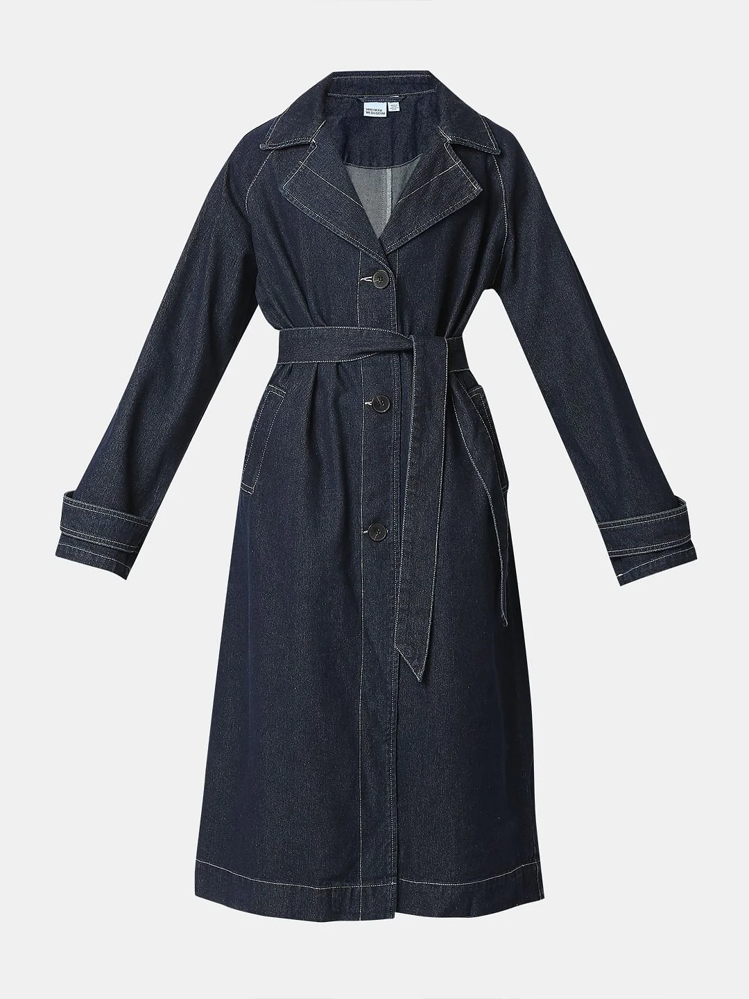 Dark Blue Long Denim Trench Coat - Image 7