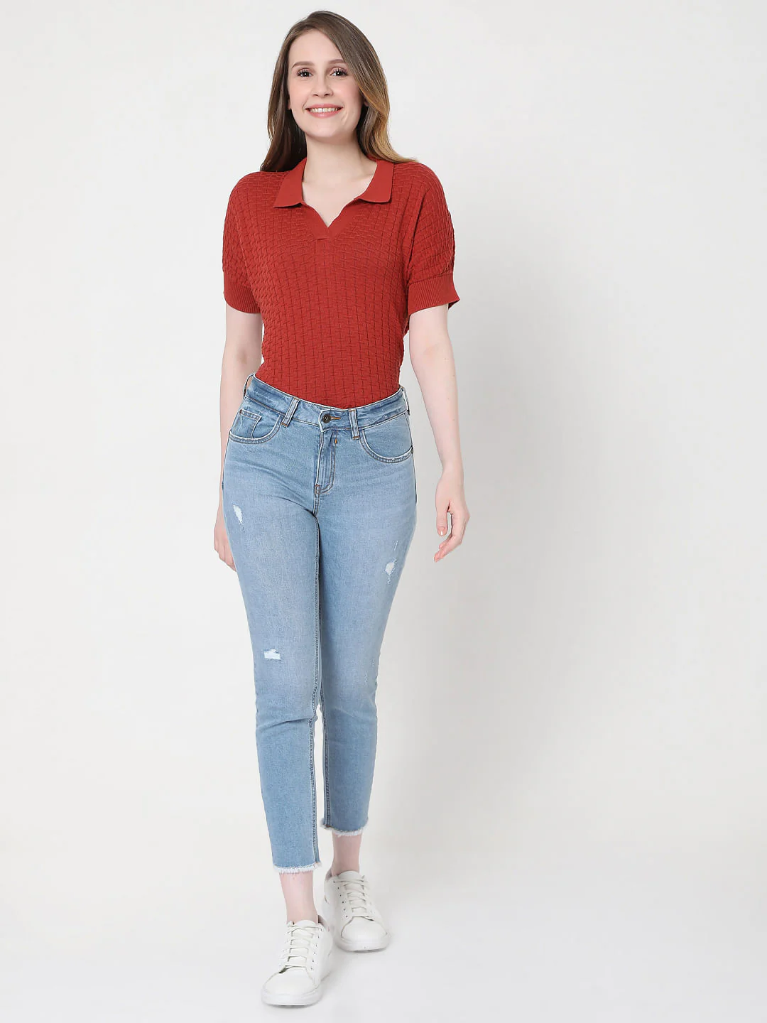 Blue Mid Rise Distressed Skinny Jeans - Image 6